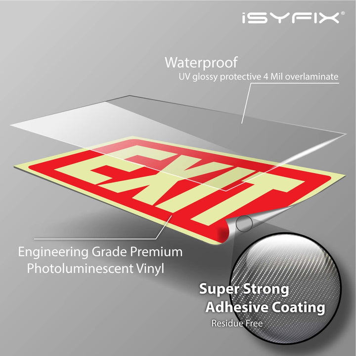Exit Glow in the Dark Sign Stickers Red – 2 Pack 10x7 Inch – Photoluminescent Vinyl, Laminated for UV, Weather &amp; Fade Resistance, Indoor &amp; Outdoor for Business, School, Office, Warehouse