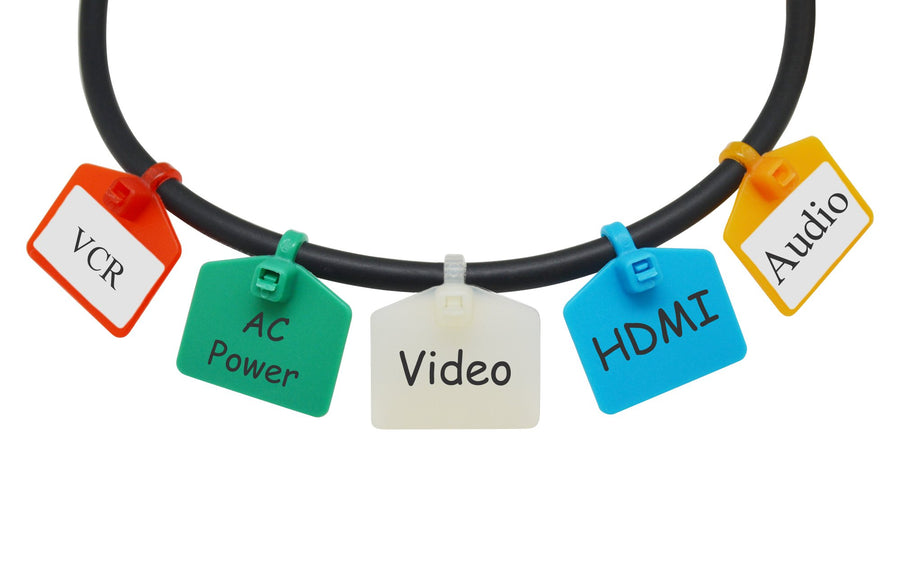 Mr-Label 2-3/4” Nylon Cable Zip Ties Tags Labels Marker – Write on | Self-Locking – with Free Printable Labels - for Wire Marking and Organizing (100, Five Assorted Color)