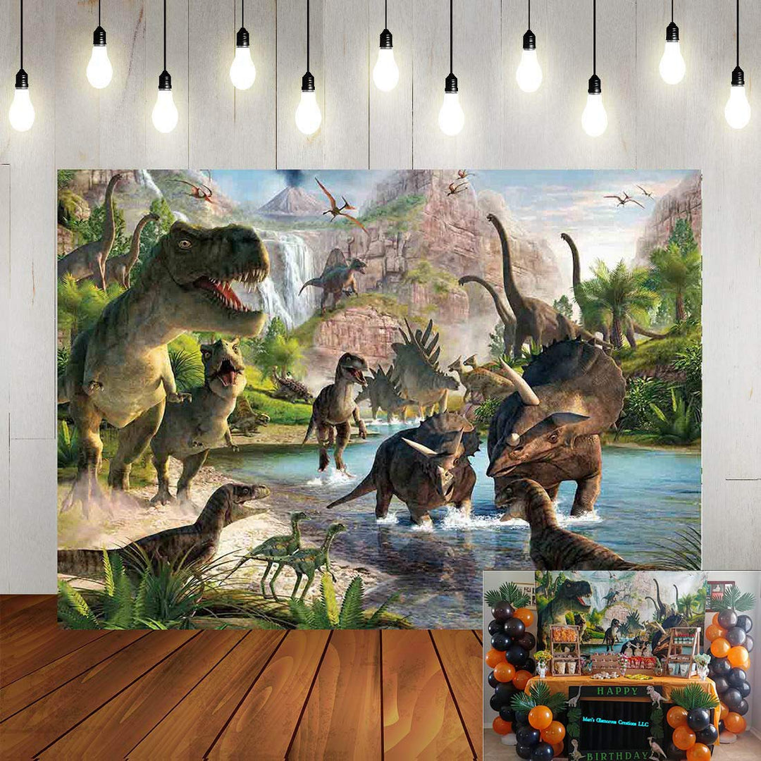 Jurassic Dinosaur Party Decoration Backdrop Photography Dinosaur Kingdom Children Birthday Party Banner Jungle Safari Animals Baby Shower Photo Background 5x3ft Cake Table Photo Booth Vinyl