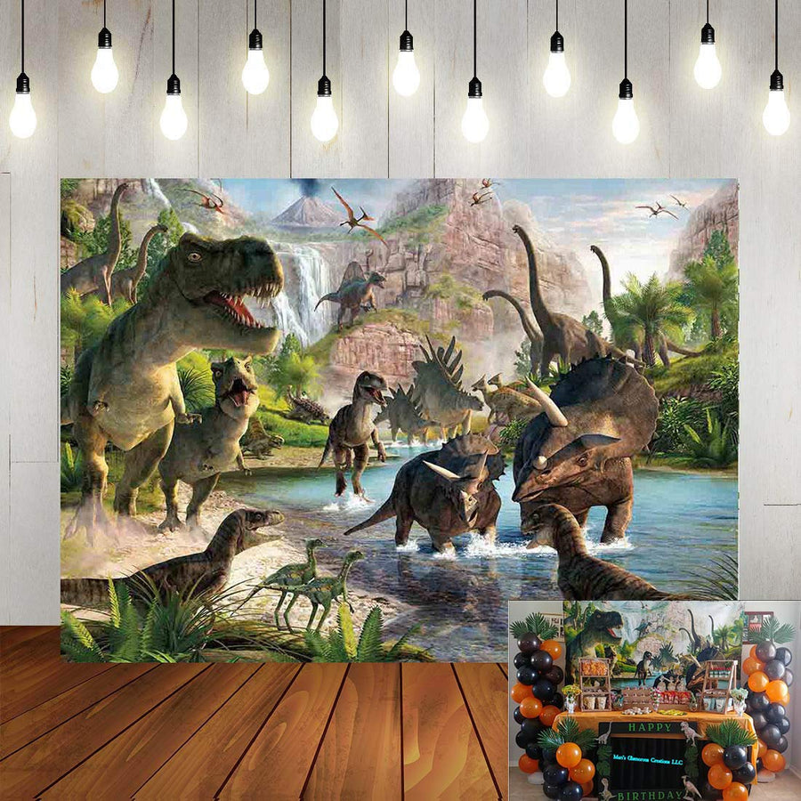 Jurassic Dinosaur Party Decoration Backdrop Photography Dinosaur Kingdom Children Birthday Party Banner Jungle Safari Animals Baby Shower Photo Background 5x3ft Cake Table Photo Booth Vinyl