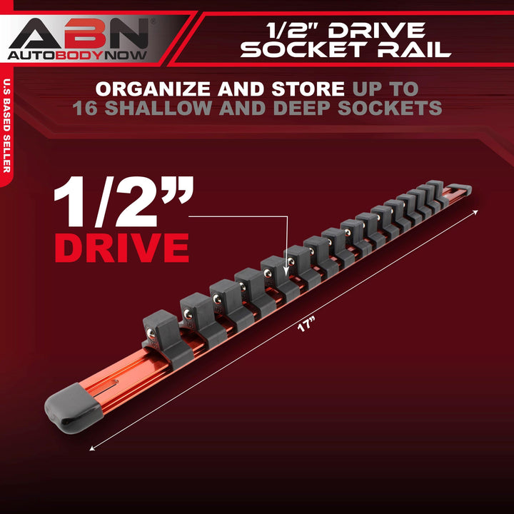 Orange Aluminum SAE Standard 1/2in Drive Socket Holder – Tool and Socket Organizer Rail with Clips