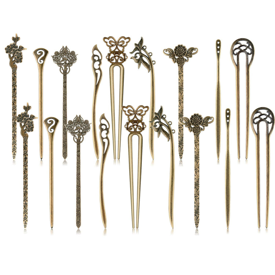 18 PCS Hair Sticks Vintage Hair Pins Chinese Women Hair Chopsticks Pins Retro Vintage Decorative for Hair Accessory(9 Design) (bronze)