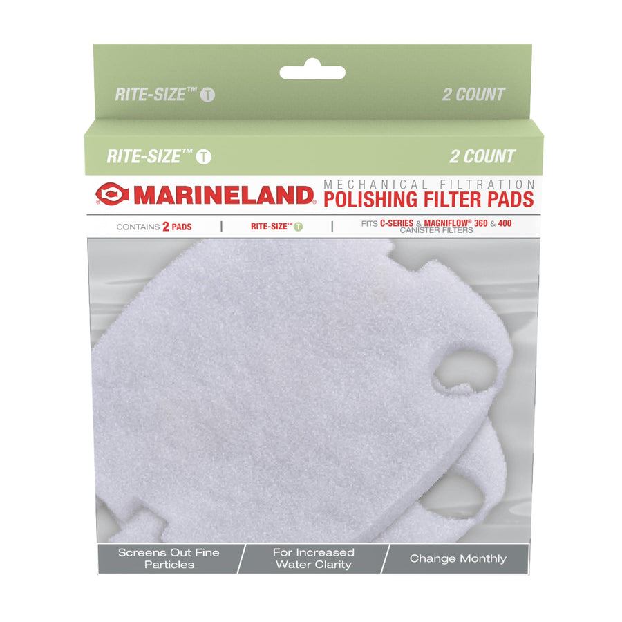 Marineland Polishing Filter Pads, 2 Count, Support Mechanical Aquarium Filtration, Rite-Size T, Fit C-Series and Magniflow 360 and 400 Canister Filters