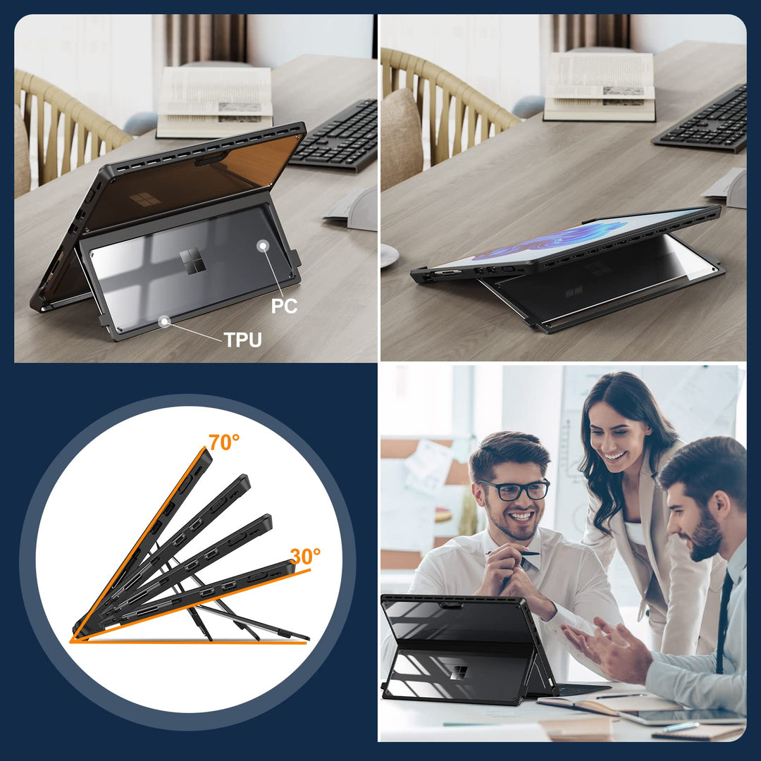 Case Compatible with Microsoft Surface Pro 8, High Clear Transparent Shockproof Robust Portable Protective Case Multi-Angle Adjustable Stand for Surface Pro 8 13 Inch 2021 Tablet, Black
