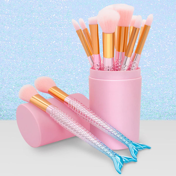 Makeup Brushes Set- Cosmetic Conceler Brushes Kit Tool 12PCS Make Up Foundation Eyebrow Eyeliner Blush Concealer Brushes Pink Mermaid Colorful (pink)