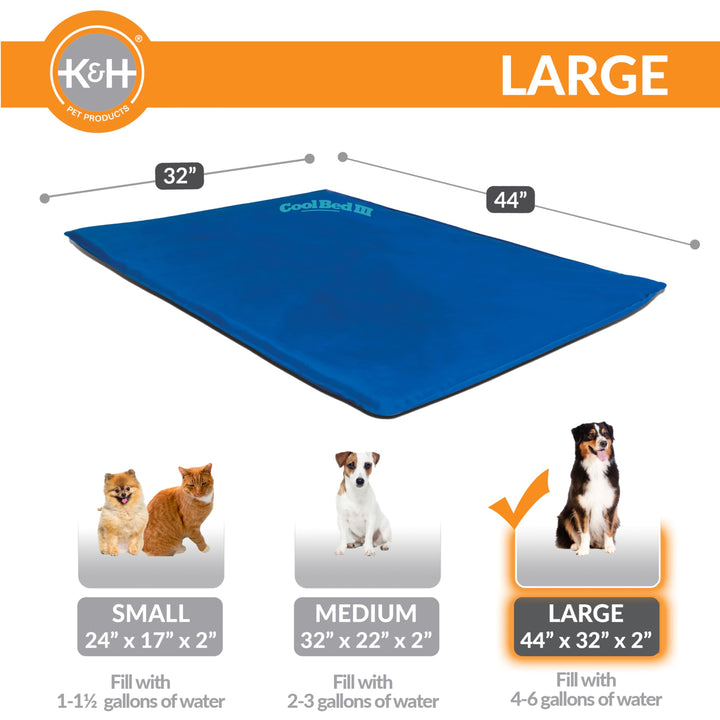 K&amp;H Pet Products Cool Bed III Dog Cooling Mat, Indoor Outdoor Cooling Beds for Large Dogs, Chilling Pet Pad for in Home, Outdoor Houses, Crates, Yards, Porches - Large 44 X 32in Chill Blue