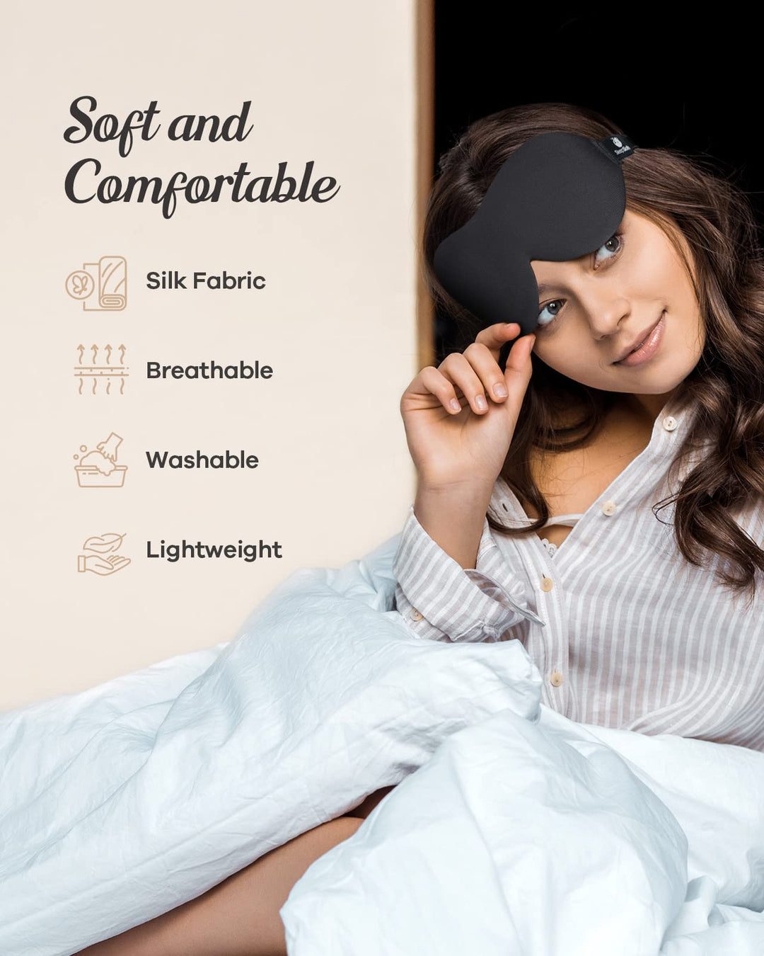 Sleep Eye Mask, 3D Contoured 100% Blackout Eye Mask, Sleep Mask with Adjustable Strap, Night Blindfold for Women Men, Eye Mask for Sleeping, Black