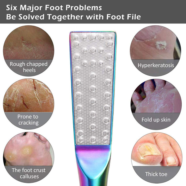 Colorful Care Pedicure Tools Set - Foot Dead Skin Remover Pedicure Cuticle Pusher Kit - Stainless Steel Foot Rasp and Pinching Cuticle Pusher for Men Women