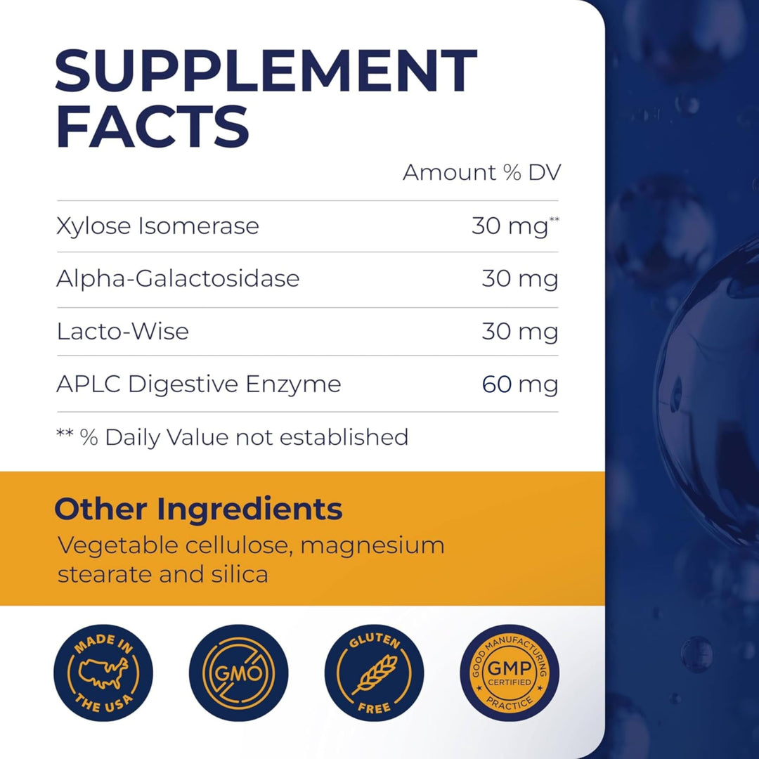 Eat Anything Xylose Isomerase Fructose Malabsorption Enzymes, FODMAP Supplement, Digestive Enzymes for Better Lactose, Fat, Protein &amp; Carbohydrate Digestion Gas &amp; Bloating Relief 120 Capsules