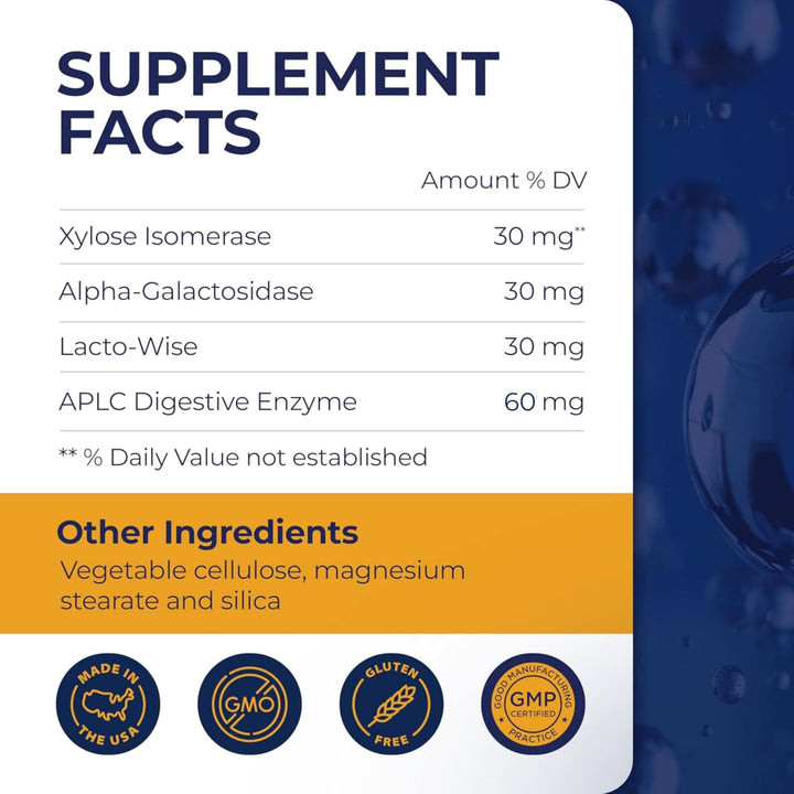 Eat Anything Xylose Isomerase Fructose Malabsorption Enzymes, FODMAP Supplement, Digestive Enzymes for Better Lactose, Fat, Protein &amp; Carbohydrate Digestion Gas &amp; Bloating Relief 120 Capsules