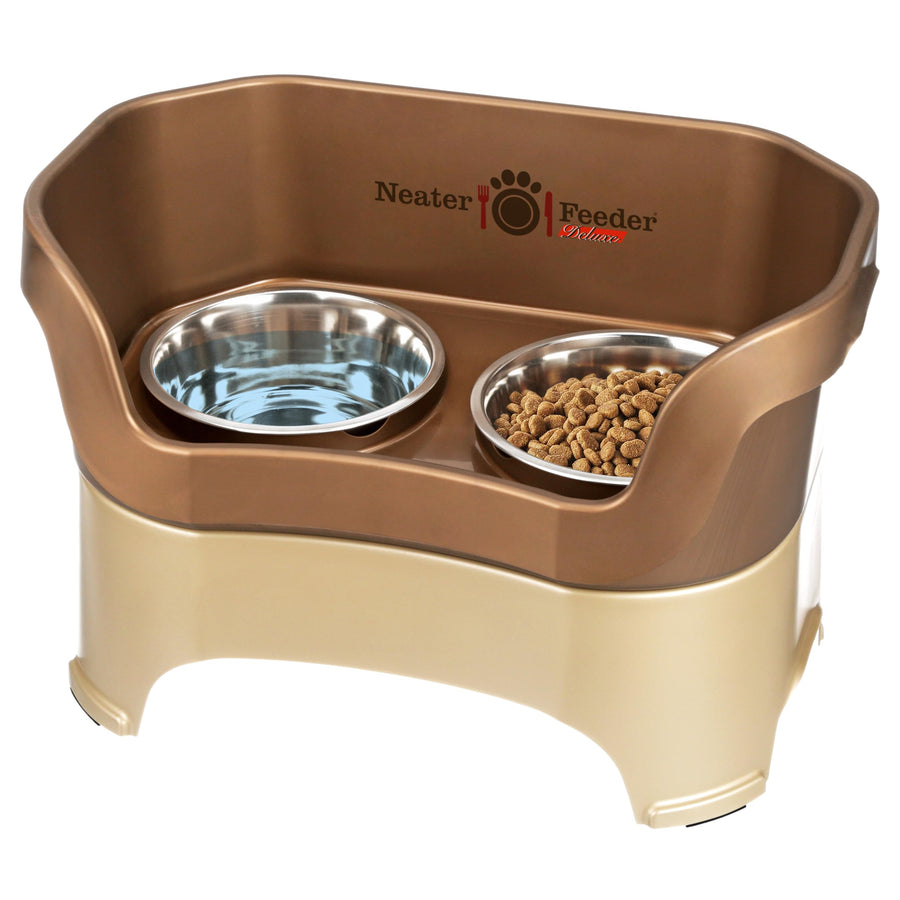 Neater Feeder Deluxe Mess Proof Dog Bowls Elevated for Large Breed – Made in USA – No Spill Raised Dog Food Bowl Stand – Stainless Steel Food and Water Bowl Set, Pet Dish Feeding Station, Bronze