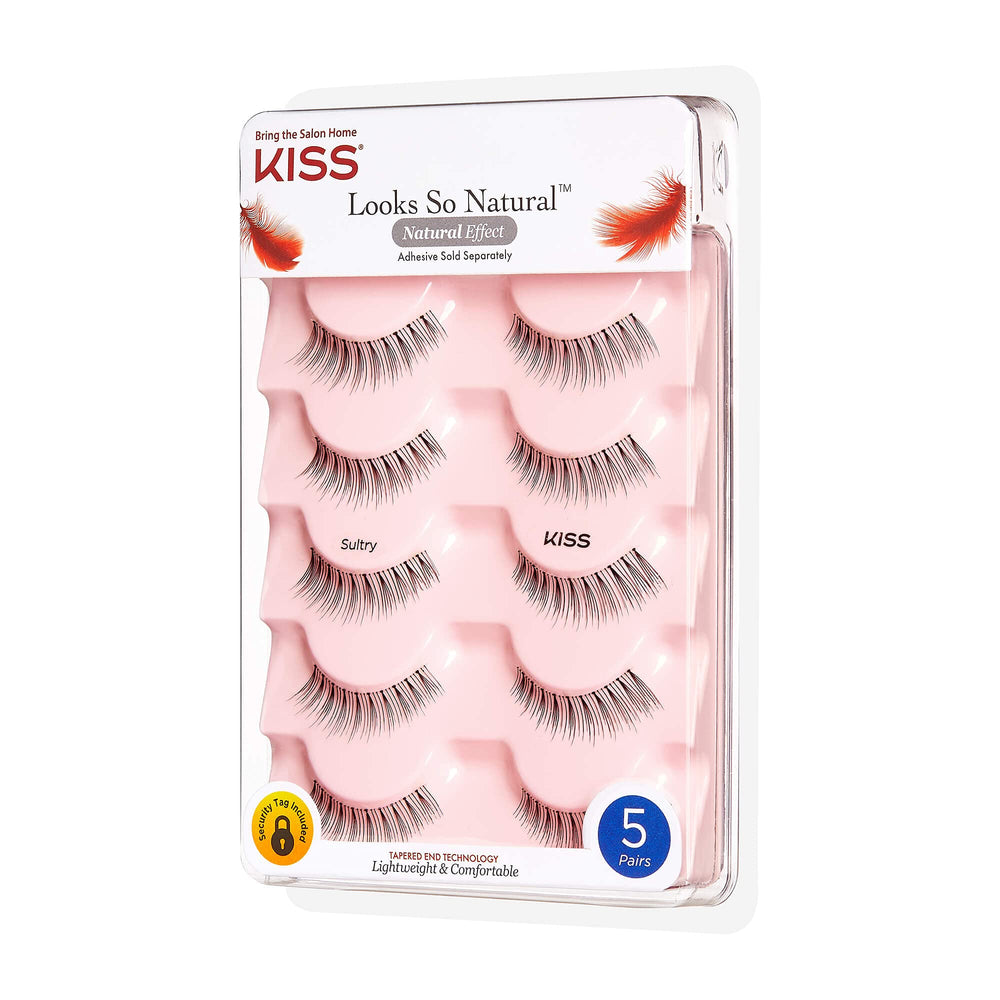 Looks So Natural False Eyelashes Multipack, Lightweight & Comfortable, Natural-Looking, Tapered End Technology, Reusable, Cruelty-Free, Contact Lens Friendly, Style Sultry, 5 Pairs
