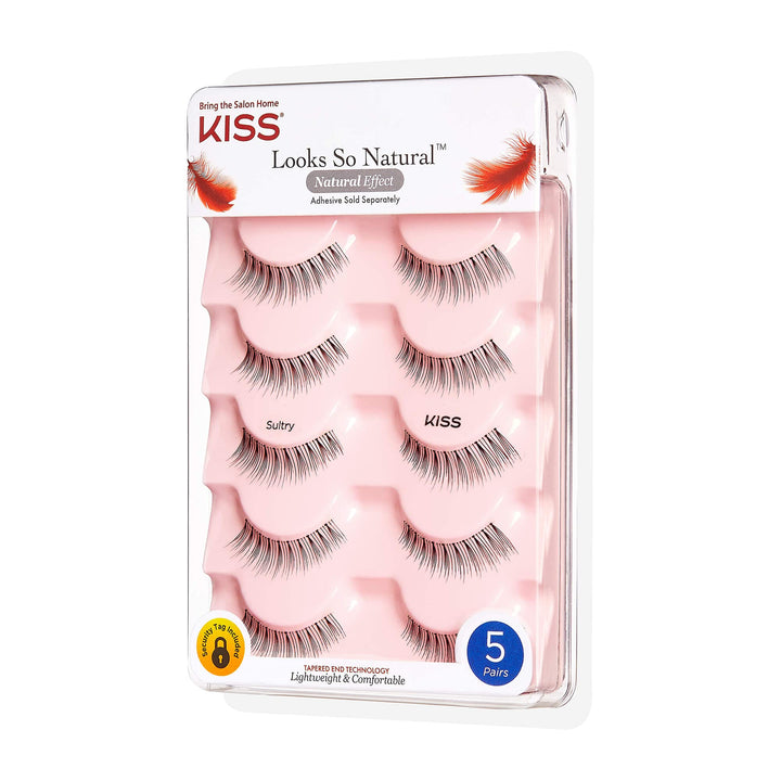 Looks So Natural False Eyelashes Multipack, Lightweight &amp; Comfortable, Natural-Looking, Tapered End Technology, Reusable, Cruelty-Free, Contact Lens Friendly, Style Sultry, 5 Pairs