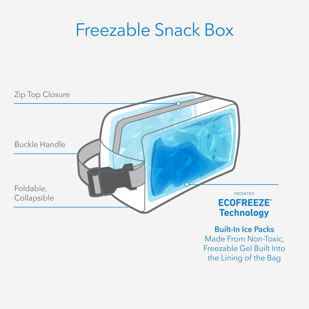 Freezable Snack Box, Black, Built with EcoFreeze Technology, Collapsible, Reusable, Zip Closure with Buckle Handle, Perfect All Ages and Fresh Snacks on the go