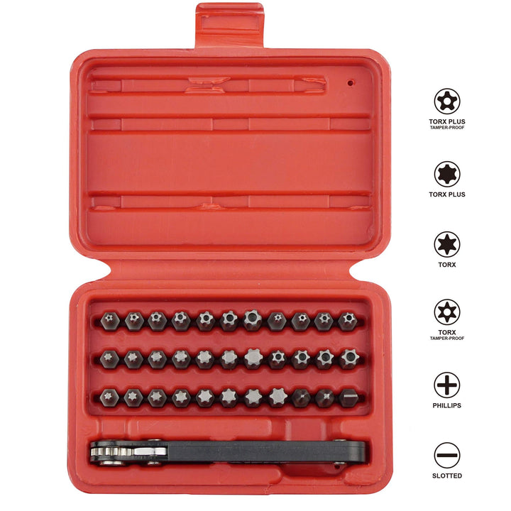 K403 Comprehensive Torx Bit Set with Mini Ratchet Wrench, 1/4-Inch Drive, 34-Piece