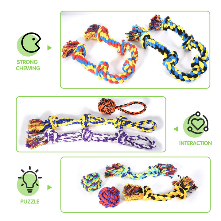 Large Tough Chew Toys for Aggressive Chewers Large Breed,Heavy Duty Dental Rope Toys Kit for Medium Dogs,5 Knots Indestructible Cotton Puppy Teething Chew Tug Toy Set of 9
