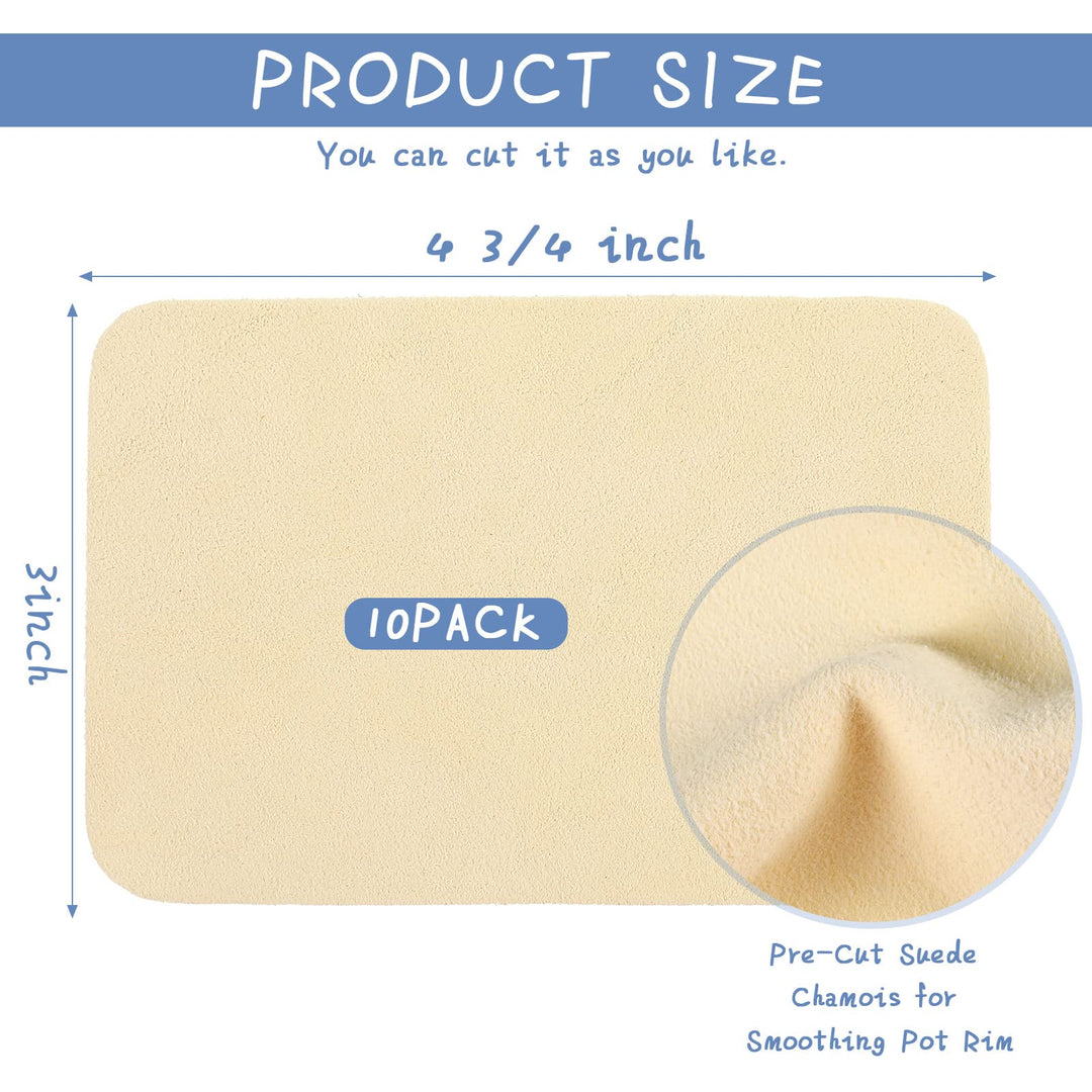 10 Pieces Chamois Pottery Tools Chamois Cloth Pottery Trimming mud Tools Pre Cut Drying Natural Car Soft Small Leather Chamois Ceramic Craft Supplies for Pot Rim Smoothing Pottery (4.7 x 3.1 Inch)