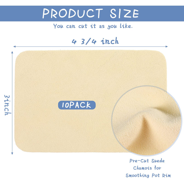 10 Pieces Chamois Pottery Tools Chamois Cloth Pottery Trimming mud Tools Pre Cut Drying Natural Car Soft Small Leather Chamois Ceramic Craft Supplies for Pot Rim Smoothing Pottery (4.7 x 3.1 Inch)