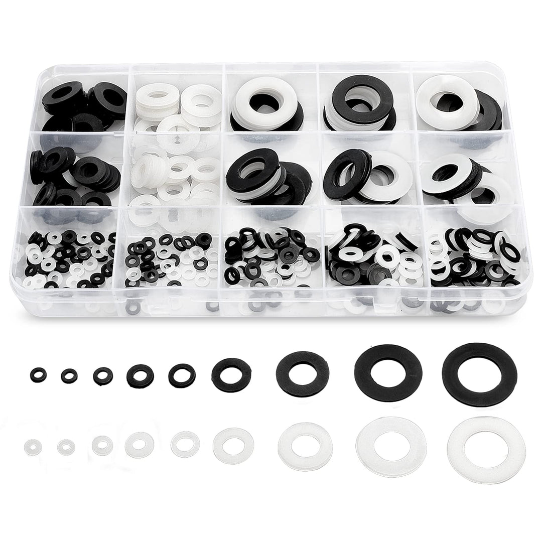 QTEATAK 420 Pcs Black/White Nylon Flat Washers Assortme