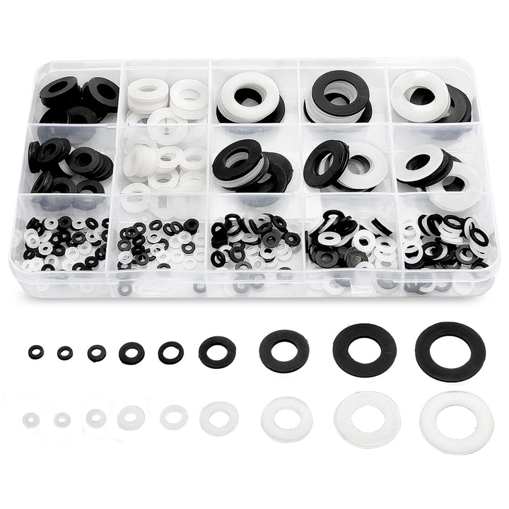 QTEATAK 420 Pcs Black/White Nylon Flat Washers Assortme