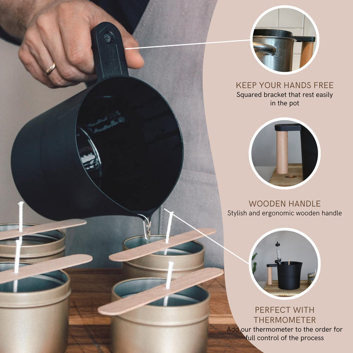 Candle Making Pot - The Original Black Candle Pouring and Wax Melting Pot. Perfect as Double Boiler for Candle Making. Sturdy Metal Candle Wax Melter Pitcher Built to Last.