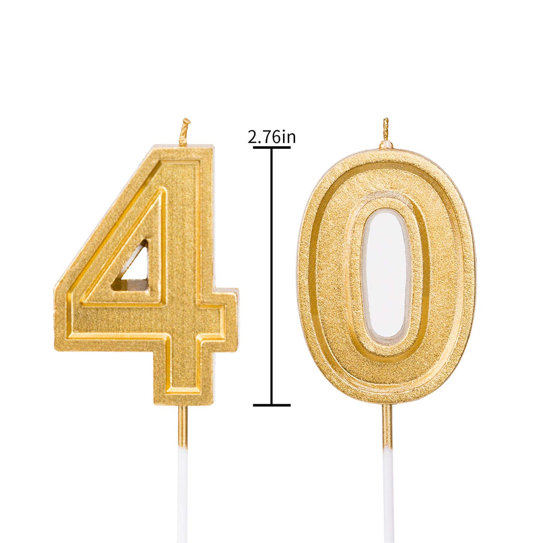 LUTER 2.76 Inches Large Birthday Candles Gold Glitter Birthday Cake Candles Number Candles Cake Topper Decoration for Wedding Party Kids Adults, Number 40