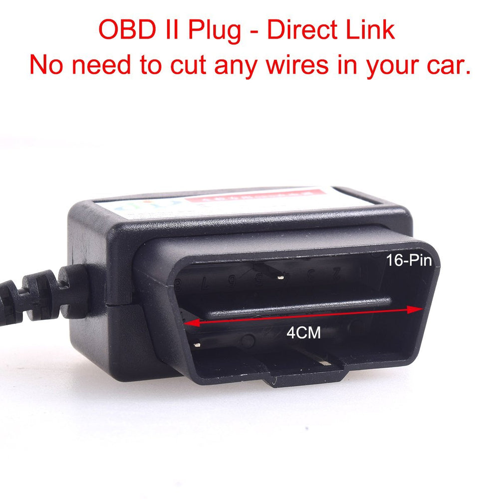 Car OBD2 Dash Camera DVR Charging Cable Micro USB Power Adapter with Switch Button - 16Pin OBD2 Connector Direct Charger for Gps Camcorder Tablet E-dog Phone(HTC Samsung Blackberry) - 11.5FT 12-24V