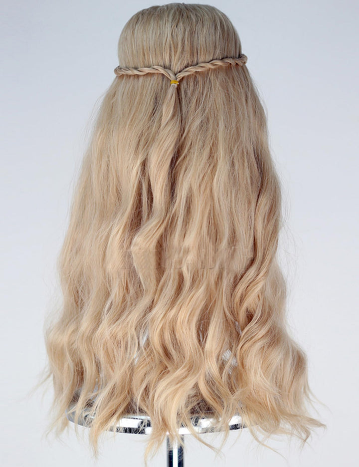 Womens Central Parting Prestyled Wavy Fluffy Curly Party Costume Cosplay Full Wigs Long Blonde