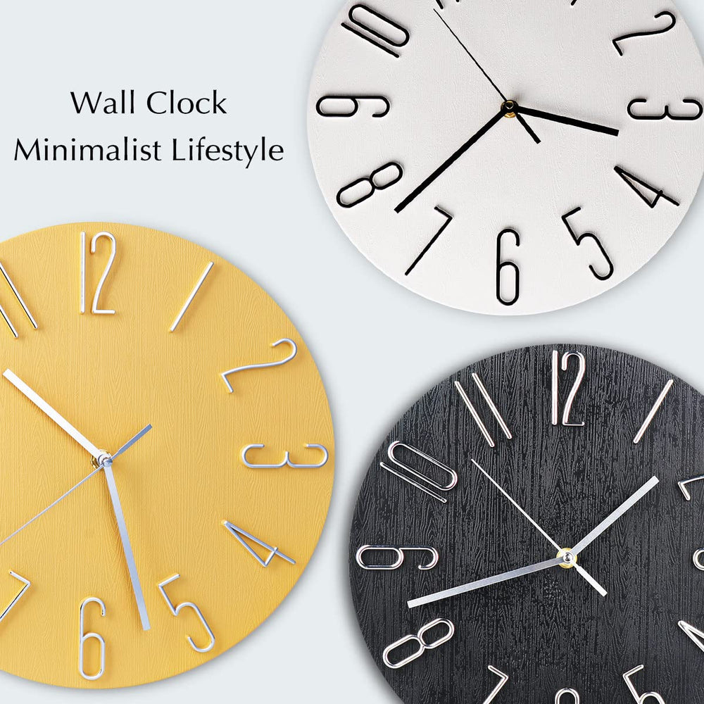 12 Inch Minimalist Yellow Analog Quartz Wall Clock, Battery Operated, Decorative, Unisex