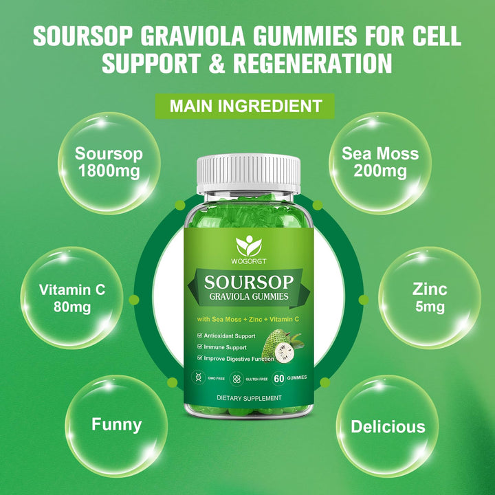 WOGORGT Soursop Graviola Gummies - Soursop Multivitamin
