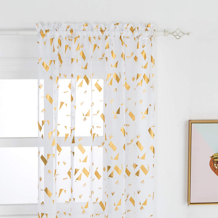 Kotile Sheer Curtains 84 Inches Long - Gold Foil Confet