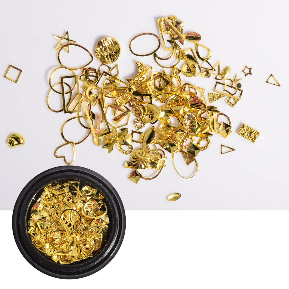 6 Boxes Gold Sliver Metal Nail Studs 3D Nail Art Jewelry Decoration Mix Shapes Star Monn Heart Shell Decor Manicure Tips(4 color)