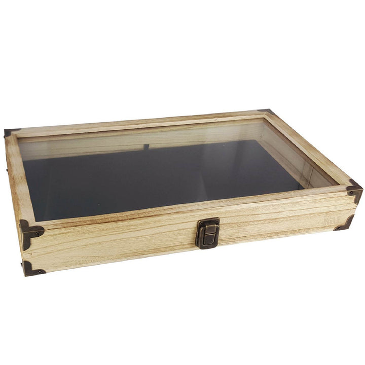 MOOCA Wooden Tempered Glass Jewelry Display Case with R