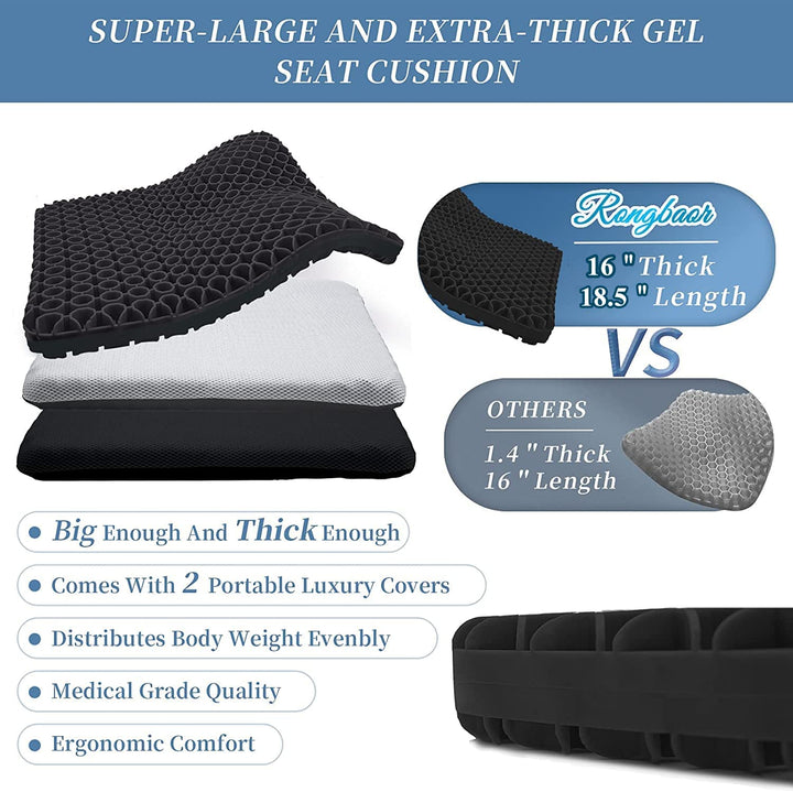 Extra-Large Gel Seat Cushion, Breathable Honeycomb Design Pain Relief Egg Seat Cushion - Home Office Chair Cars Wheelchair