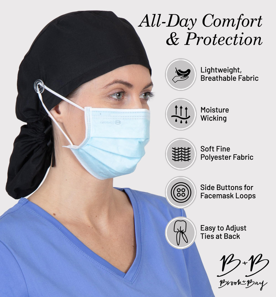 Scrub Caps for Women &amp; Men - Surgeon Caps - Surgical Scrub Caps with Buttons, Surgeon Hat - Medical Caps - Black (Regular)