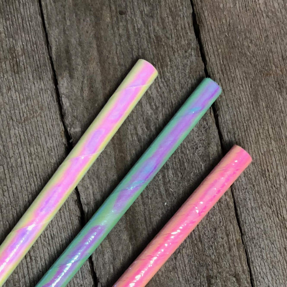 Iridescent Foil Paper Straws - Valentine Party - Pink B