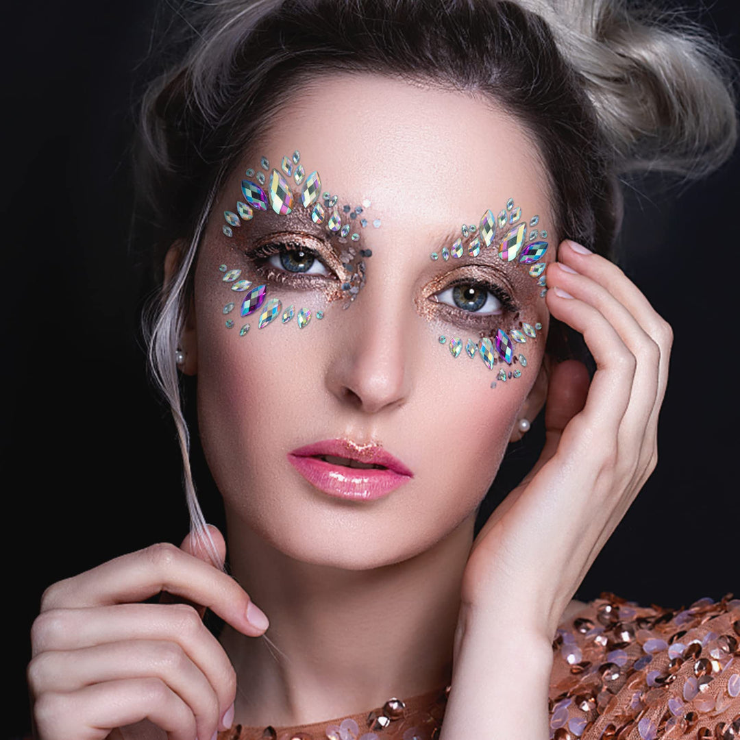 4 Sets Mermaid Face Gems Rhinestone Festival Jewels Crystals Temporary Tattoos