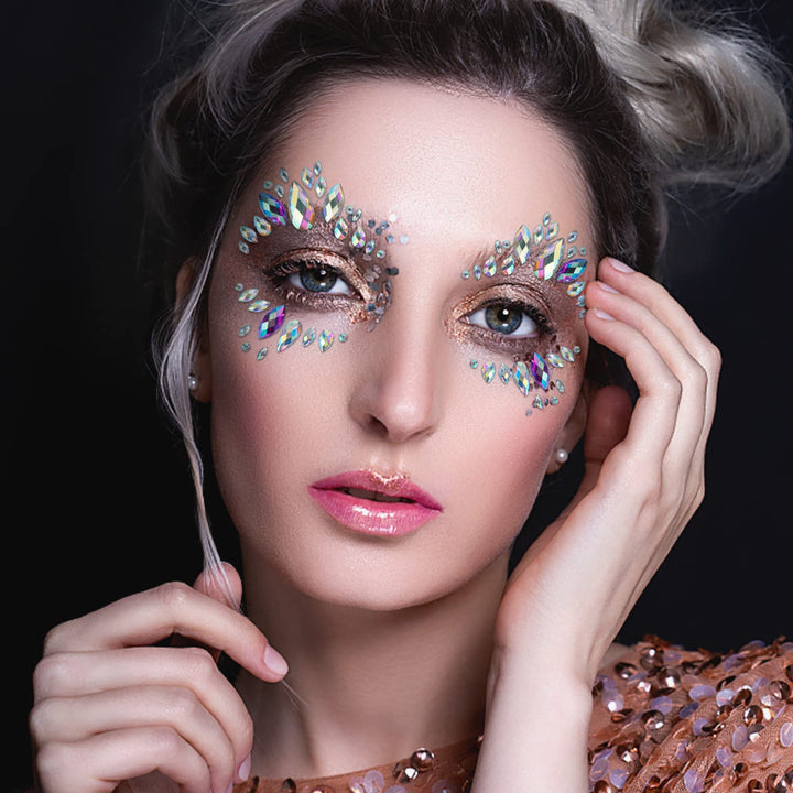 4 Sets Mermaid Face Gems Rhinestone Festival Jewels Crystals Temporary Tattoos