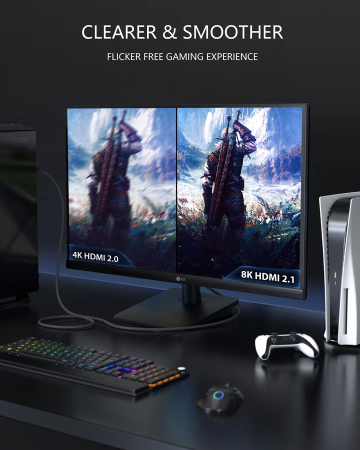 10K 8K HDMI 2.1 Cable 6ft 48Gbps (Certified) Ultra High Speed HDMI Cables, 8K60Hz 4K120Hz 144Hz eARC HDCP 2.2&amp;2.3 SBTM HDR10+ Dolby Compatible with PS5 PlayStation 5 Xbox Series X Apple TV 4K