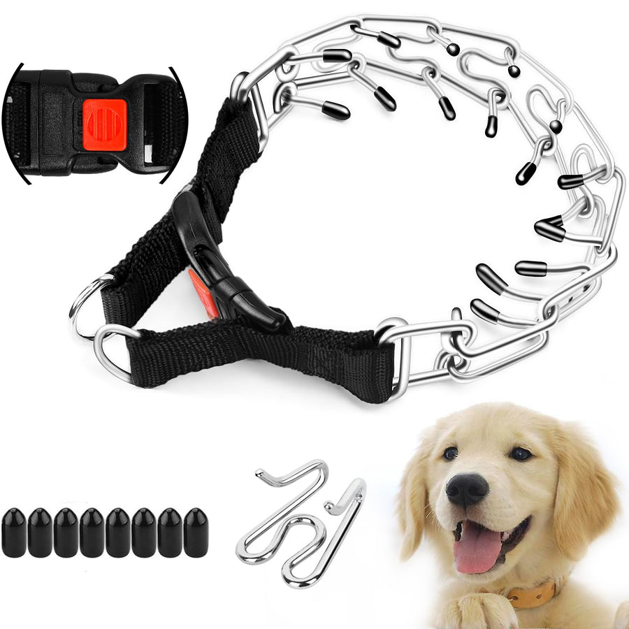 Dog Prong Collar, Adjustable Dog Training Pinch Collar with Quick Release Buckle for Small Medium Large Dogs(Packed with One Extra Links)