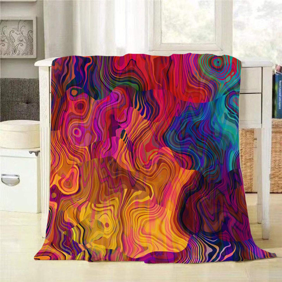 Mugod Colorful Chaotic Waves Throw Blanket Purple Fuchs