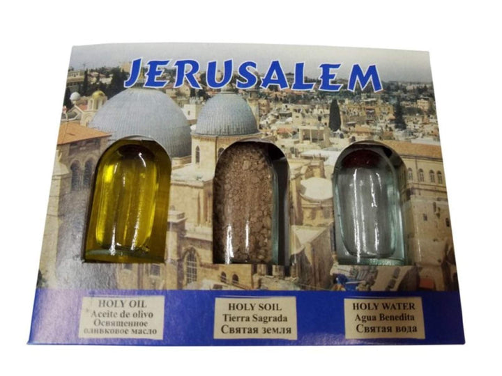 3 in 1 Holy Land Collection Holy Jordan River Water, Jerusalem Soil, Bethlehem Olive Oil