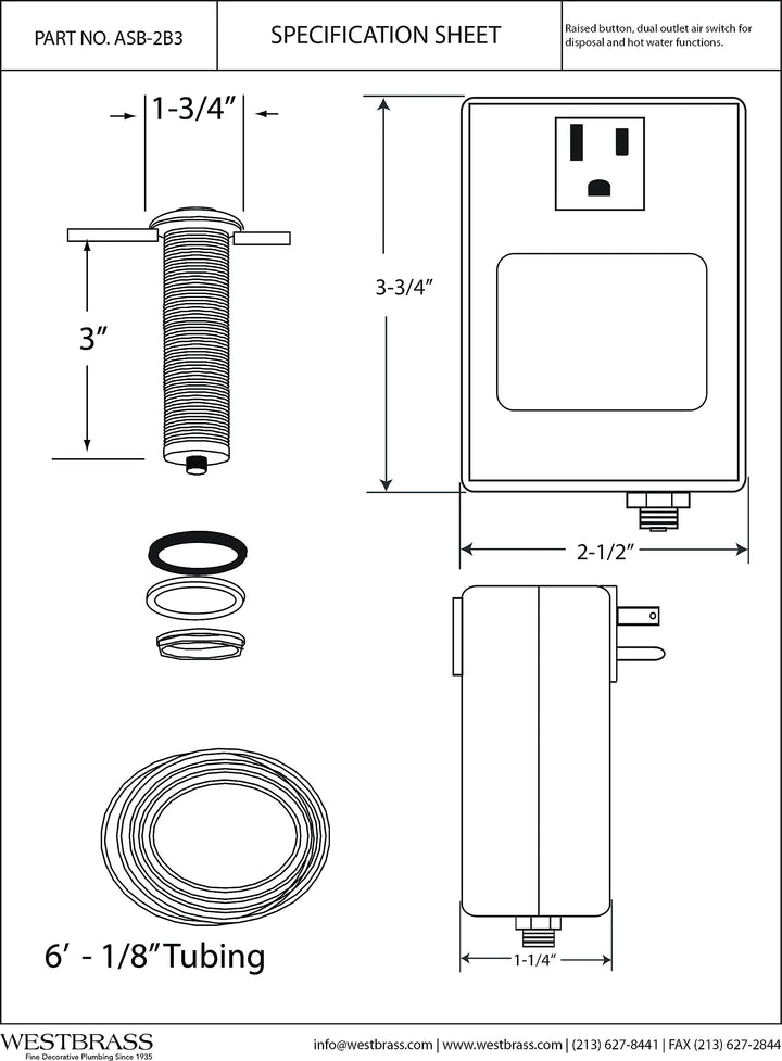 Westbrass ASB-05 Disposal Air Switch and Single Outlet 
