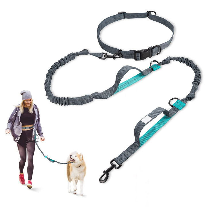 Generic Hands Free Dog Leash with Adjustable Waist Belt for Medium and Large Dogs,Dual Padded Handles, Retractable Bungee Reflective Stitches Walking Hiking Running, Blue, 59.05L×1.37W×0.79H