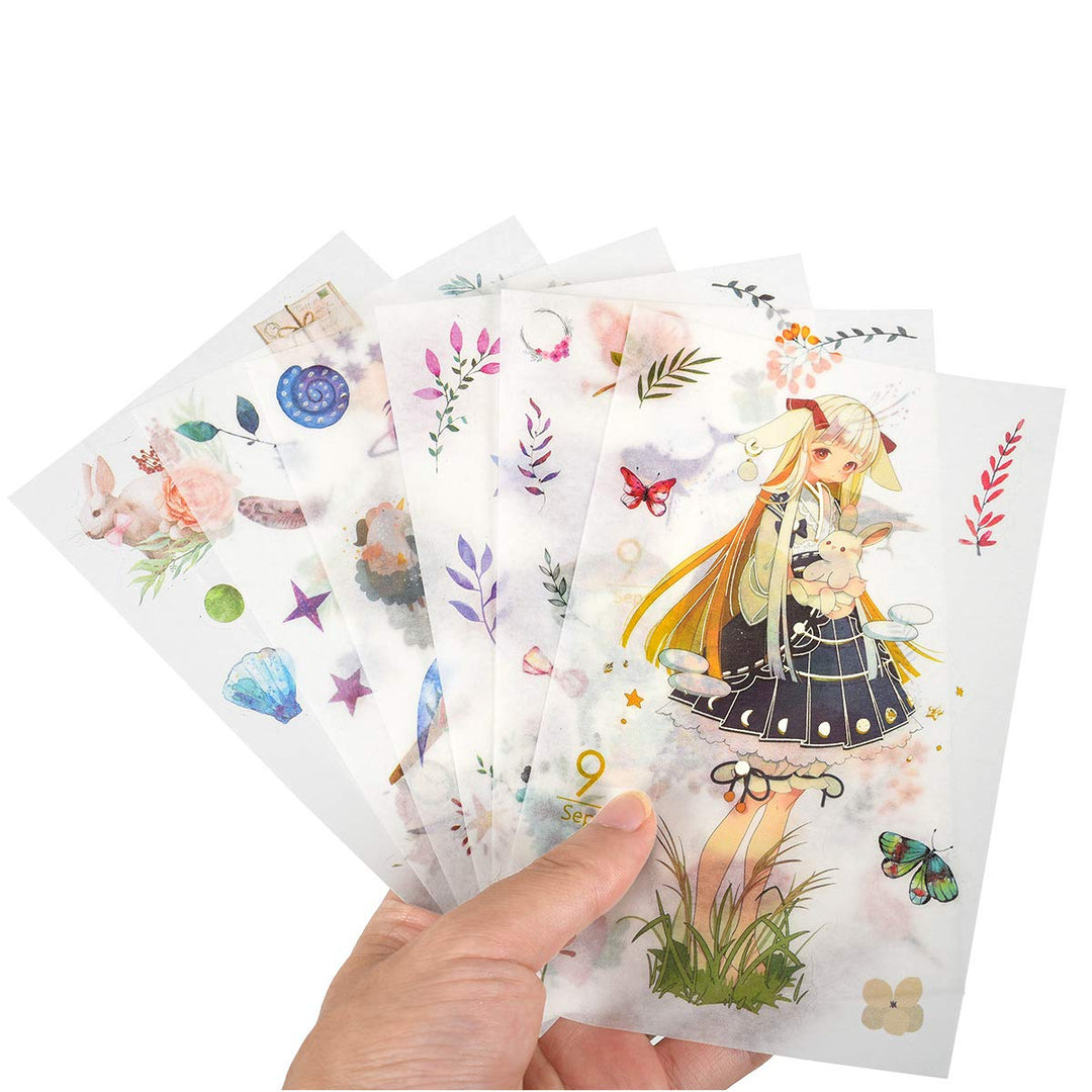 Washi Japanese Stickers -12 Monthly Cute Girl Scrapbook Stickers for Diary Book DIY Craft Arts Scrapbooking Travel Journal Planner Decorative Label Office Supplies (12 Sheets September)