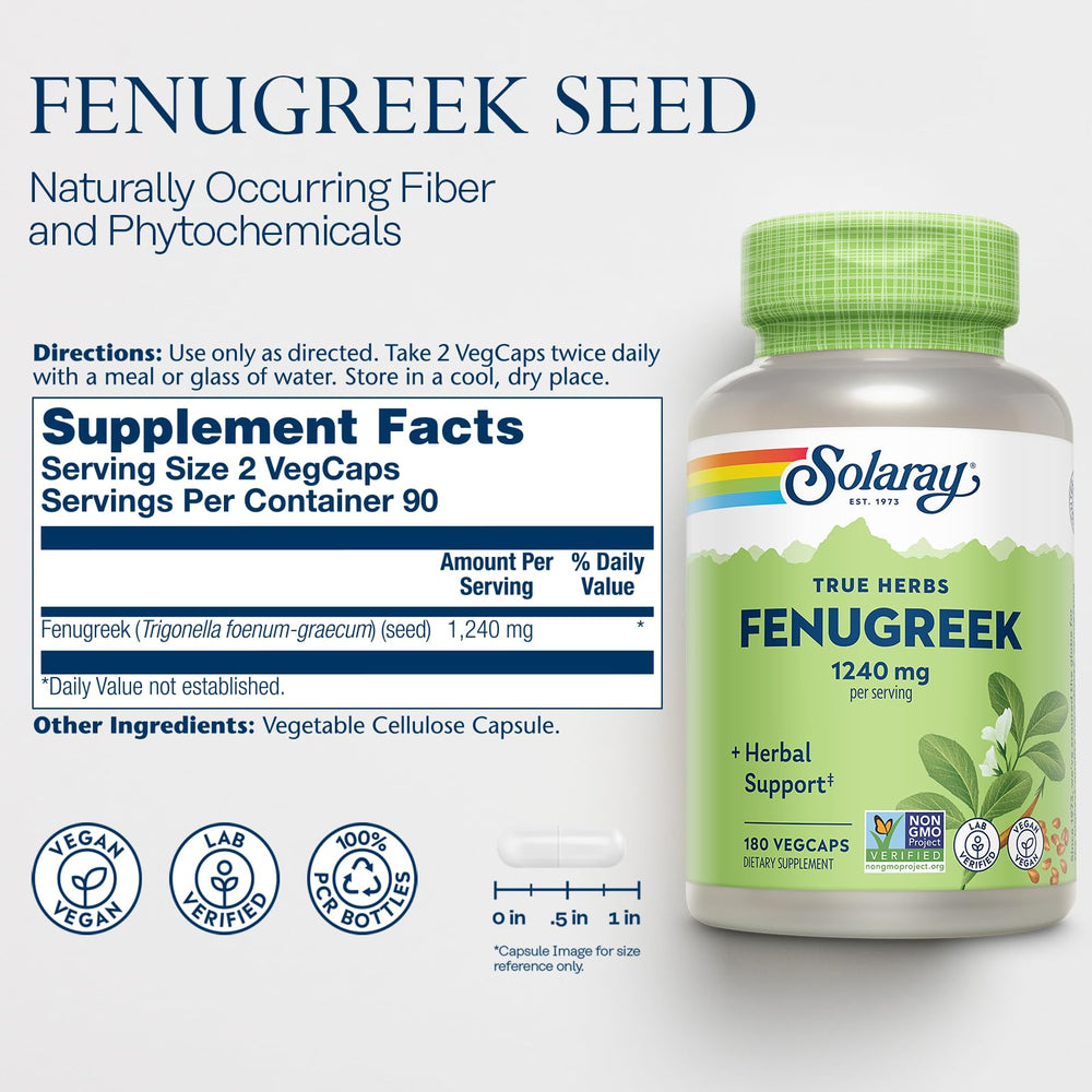 Solaray Organic Fenugreek Seed Supplement, 620 mg, 100 