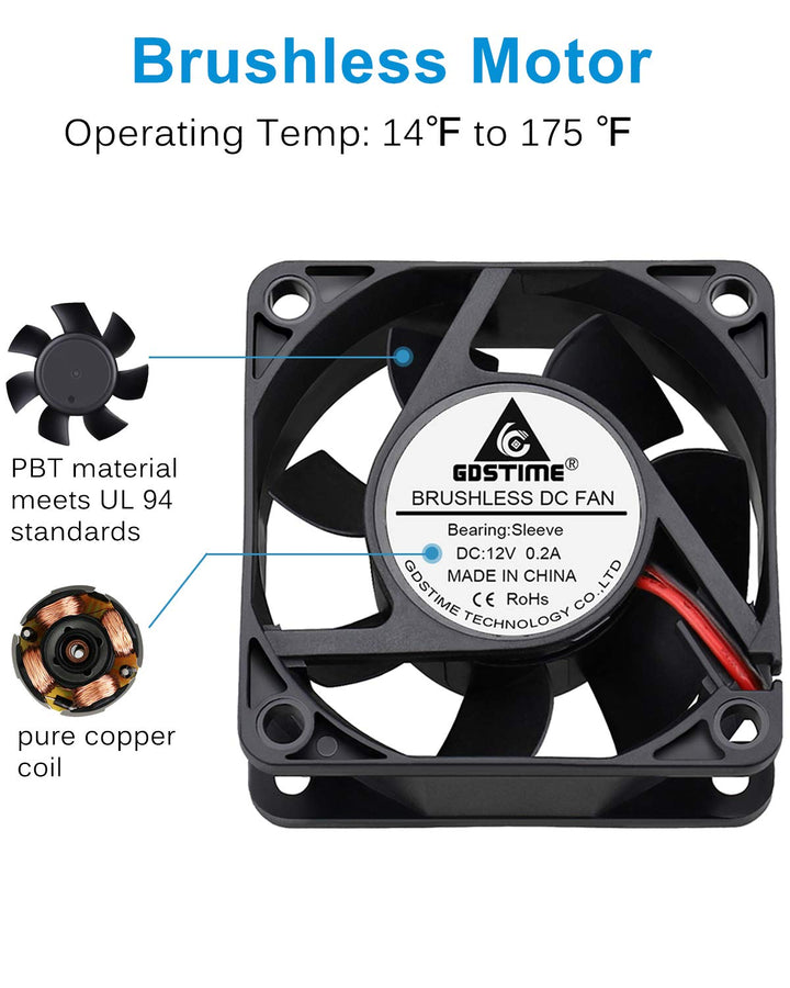 Dc 12V 60mm 6cm 60x60x25mm 2 Wire Brushless Cooling Fan