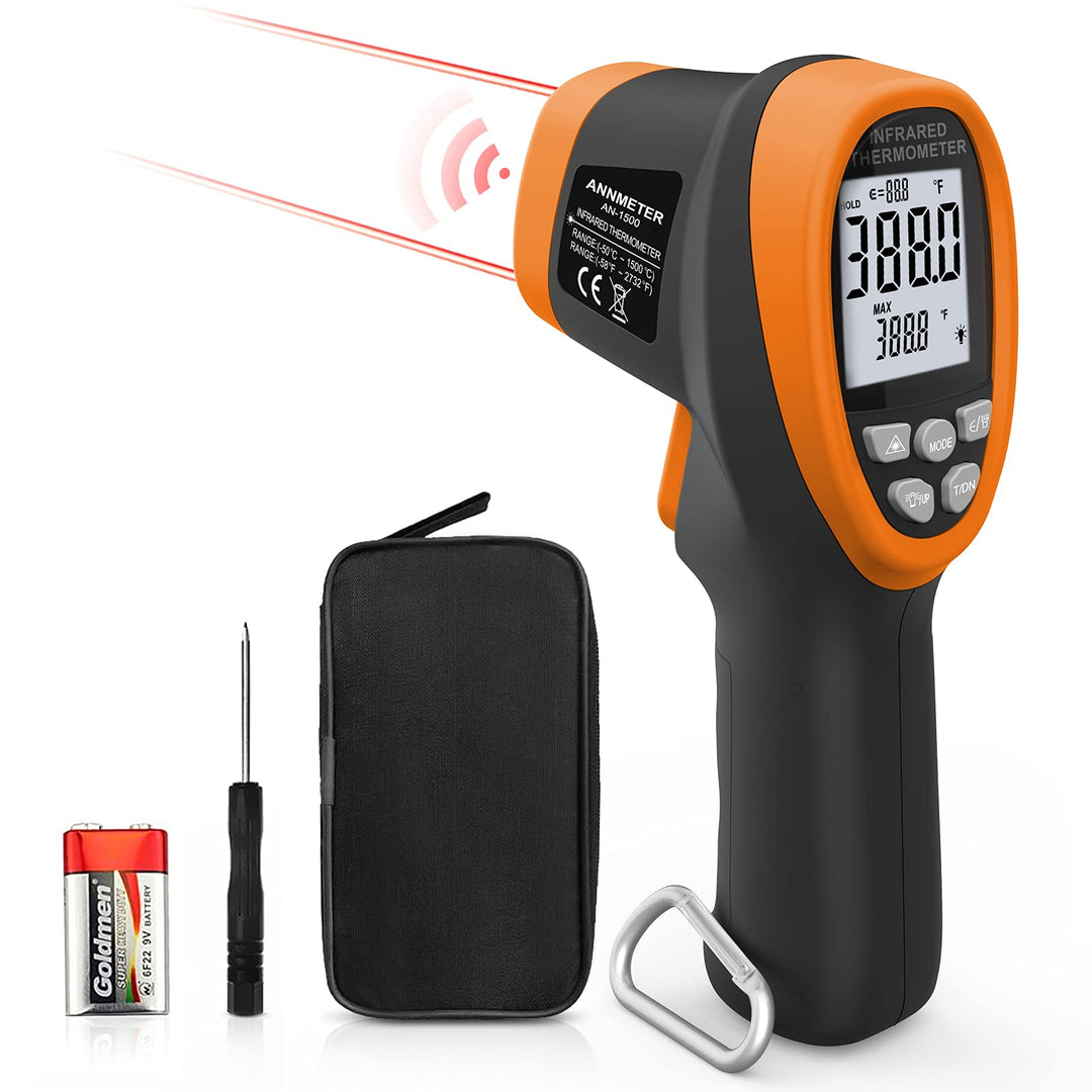 High Temperature Infrared Thermometer, Digital IR Pyrometer 30:1 Measure Temp -58~2732, Dual Laser Industrial Termómetro Handheld AI-1500 for HVAC Kilning Casting Pottery Forge