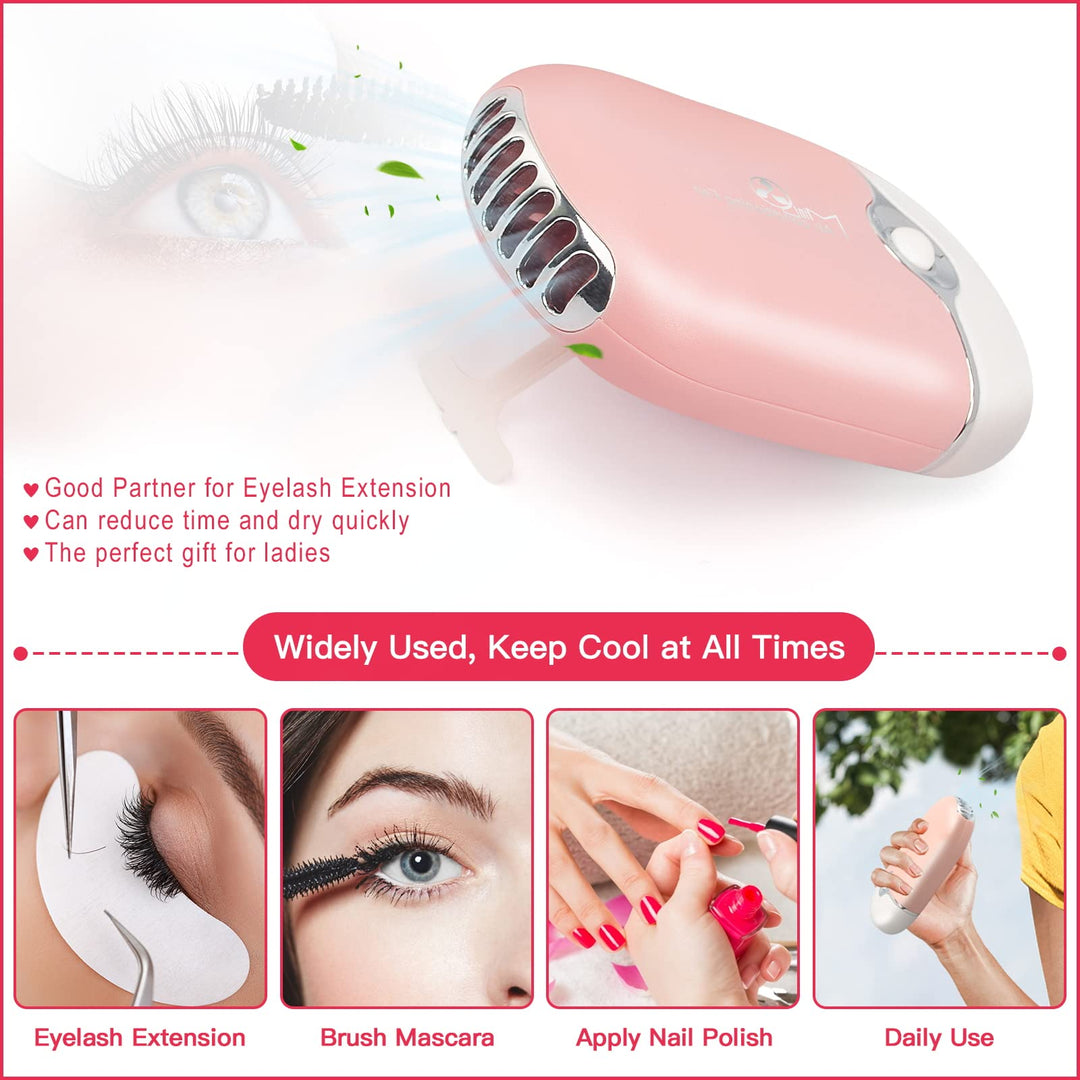 USB Mini Portable Fans Rechargeable Electric Bladeless Air Conditioning Refrigeration Blower Dryer Fan for Eyelash Extension (Light pink)
