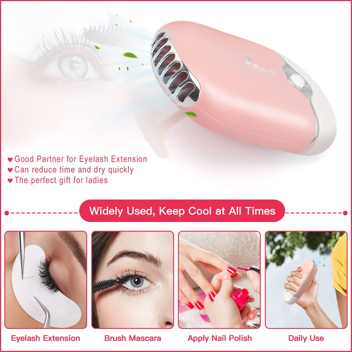 USB Mini Portable Fans Rechargeable Electric Bladeless Air Conditioning Refrigeration Blower Dryer Fan for Eyelash Extension (Light pink)